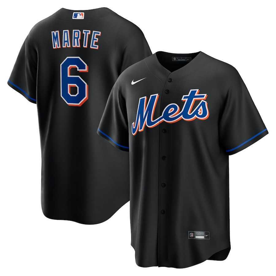 Men%27s New York Mets #6 Starling Marte Black Stitched Cool Base Nike Jersey
